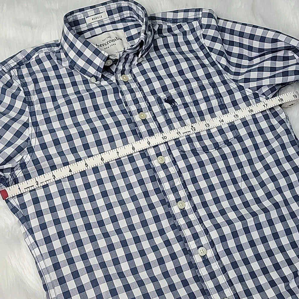 ABERCROMBIE Blue White‎ Gingham Muscle Fit Y2K Casual Preppy Button Down Shirt L